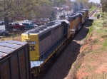 CSX 8104 trails two UP units on a westbound train